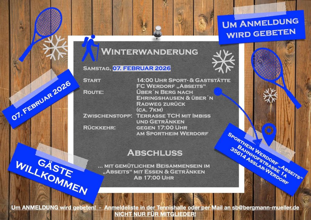 Grafik zur Ankündigung der Winterwanderung mit Text- und Bildelementen.