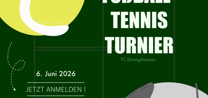 Grafik mit einem grünen Hintergrund, einem Tennisball, einem Fußball und weißer Schrift